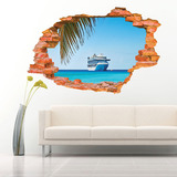 包邮墙贴纸 大海轮船时尚个性3D立体破墙效果墙贴 客厅背景墙贴画