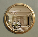 欧中式简约现代复古做旧壁挂圆形镜玄关装饰镜浴室镜子化妆镜大号
