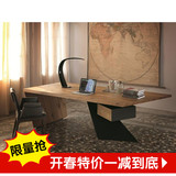 定制美式铁艺实木电脑桌 复古老板桌椅组合书桌 创意办公桌工作台
