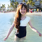儿童泳衣女孩连体可爱韩国中大童公主女童游泳衣性感带帽泳装包邮
