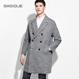 Basique元本 冬装新款男士商务加大双排扣毛呢呢子大衣 灰色落肩