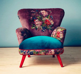 美式法式纯实木框架单人沙发椅老虎椅做旧简约休闲花布软包高背椅