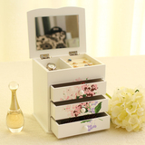 木质首饰盒欧式公主带镜子饰品项链收纳盒韩国化妆盒结婚生日礼物