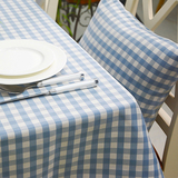地中海蓝色格子桌布 欧式简约清新布艺餐桌布色织台布盖布茶几布
