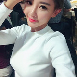 2016春季纯色高领长袖女T恤 韩版修身纯棉上衣加厚加绒白色打底衫