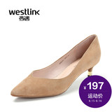 Westlink西遇2016春季新款通勤尖头浅口细中跟高跟鞋单鞋真皮女鞋