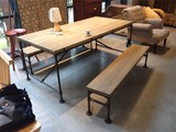 美式乡村铁艺餐桌 复古做旧会议桌实木办公桌书桌工业水管电脑桌