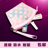 韩国大牌大容量时尚可爱粉红色圆点pvc透明防水收纳洗漱化妆包