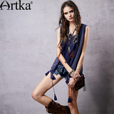 Artka阿卡2016夏装新款复古女双色流苏无袖棉质薄针织衫W015250C