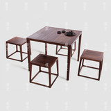 禅意新中式免漆黑胡桃  茶桌 茶几 方桌方凳棕角方桌高档实木家具