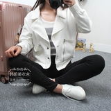 2016韩版女装春装新品白色牛仔外套机车休闲短款时尚翻领夹克女潮