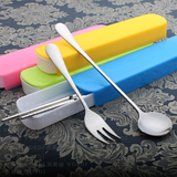 环保不锈钢便携式餐具盒旅游学生野餐户外筷子勺子叉子3三件套装