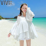 仙女波西米亚雪纺沙滩裙海边度假短裙多层次不规则宽松显瘦连衣裙