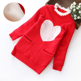女童毛衣加厚中长款韩版新款童装儿童加绒套头羊绒针织红色打底衫