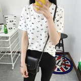 2016夏新款韩版女装宽松大码短袖T恤女卡通小胡子学生装打底衫潮