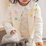 2015春新款儿童女童白色毛衣开衫外套圆领宝宝针织开衫纯棉麻花辫