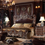 别墅古典全实木头层真牛皮双人床软靠背婚床欧法式奢华成人大床