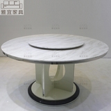 简约现代转盘餐桌 天然爵士白大理石圆形餐桌台面 饭桌4人餐桌椅