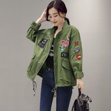 2016春装新款韩版休闲女士军绿色短外套宽松蝙蝠袖夹克开衫女森系