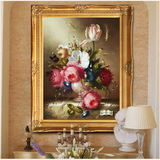 美式餐厅卧室有框挂画玄关壁炉配画纯手绘古典花卉油画百年好合9