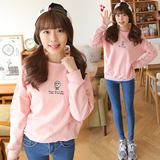 秋季韩版薄款学院风卡通粉色圆领卫衣女学生套头宽松上衣长袖t恤