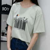 买一送一夏女学生五分袖t恤女韩版个性二维条码T恤打底衫
