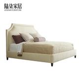 67home 布艺床简约现代 时尚双人床1.8 1.5米 实木美欧式定制家具