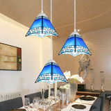 蓝色地中海餐厅吊灯创意个性吊灯新款饭厅吊灯三头彩色复古客厅灯
