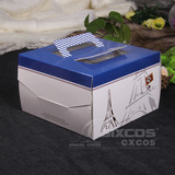 浪漫巴黎高档西点烘培盒蛋糕盒子6寸连体式手提纸盒月饼盒 送底托