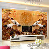 中式环保3D立体玉雕仙鹤电视墙沙发客厅卧室书房酒店大堂壁纸壁画
