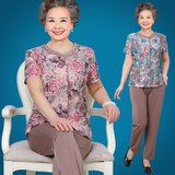 2016新款老年人奶奶装夏装短袖衬衫套装中老年女装妈妈装两件套女