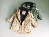 2015外贸童装温暖的质感男童夹绒棉衣连帽风衣外套