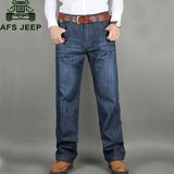 AFS/JEEP春夏薄款牛仔裤男士中老年高腰宽松直筒加肥加大码弹力裤