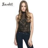 Bardot2016夏季新款性感无袖透视上衣蕾丝衫高领背心35372TB
