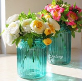 zakka乡村杂货简约地中海复古蓝色透明玻璃水培花瓶家居装饰花器