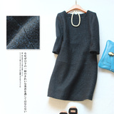 日本专柜原单优雅简约 100%羊毛呢子七分袖修身显瘦 连衣裙_Y9683