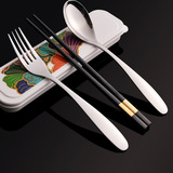 不锈钢勺子筷子叉套装三件套学生便携餐具旅行盒单人便携式携带筷