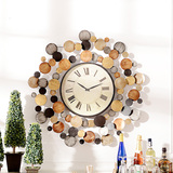 奇居良品现代简约客厅装饰创意钟表 彩色亮片超大铁艺圆形挂钟HX