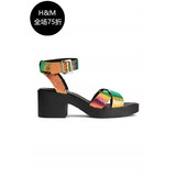 HM H&M专柜正品代购女士金属光感蛇纹防水台高跟凉鞋0380958001