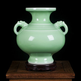 景德镇陶瓷 器仿古青釉瓷 花瓶 现代时尚家居摆件客厅装饰工艺品