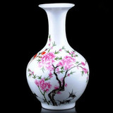 景德镇陶瓷器白色桃花花瓶花插瓷瓶 现代家居装饰品客厅酒柜摆件