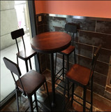 美式铁艺吧台椅 星巴克桌椅高脚椅子 酒吧实木高脚圆桌咖啡椅吧凳