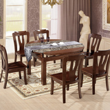 大理石折叠餐桌椅组合方圆形餐桌胡桃色全实木伸缩餐桌简约现代