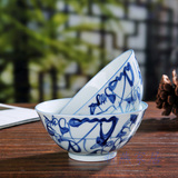 景德镇陶瓷器餐具青花手绘茶花刀字碗釉下彩米饭碗仿古碗健康收藏
