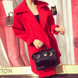 2015秋冬新款大红色廓形显瘦加厚修身大衣外套羊毛呢大衣韩版女装