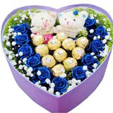 蓝玫瑰鲜花巧克力心形礼盒生日订花送女友 北京花店同城鲜花速递