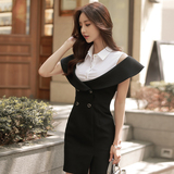 2016夏季新款韩版时尚衬衫两件套连衣裙气质双排扣修身包臀短裙