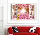 樱花树假窗户3D立体墙贴纸风景浪漫卧室客厅寝室装饰创意墙贴画