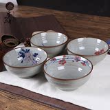 新品日式和风陶瓷碗粗陶餐具古朴风手绘青花碗创意碗米饭面碗特价