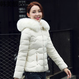 2016冬季新款韩版修身潮流通勤大毛领短款加厚羽绒服棉衣外套女